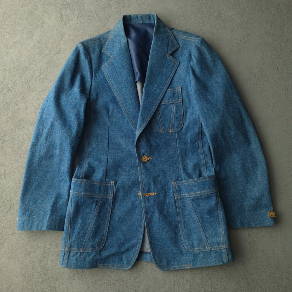 Vintage 70s Lee Blue Denim Blazer 38R Safari Leisure Jacket Made in USA